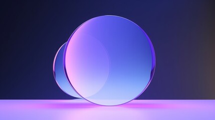 3d render, abstract geometric background, translucent glass with violet blue gradient, simple round flat shapes, Generative AI