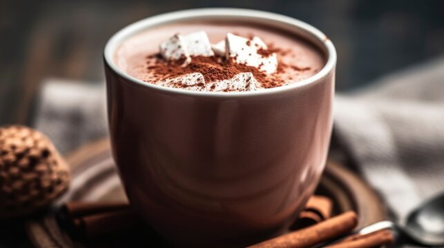 A cup of hot chocolate milk and cinnamon generated with Generative AI technology