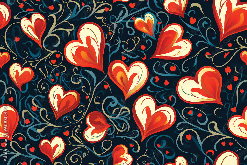 Poster stylized heart shape pattern. seamless design. created with generative ai technology.