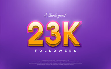 Thank you 23k followers, 3d design with orange on blue background.