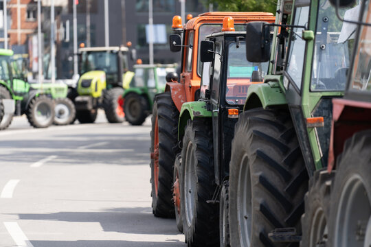 Fototapeta Farmers blocked traffic with tractors during a protest