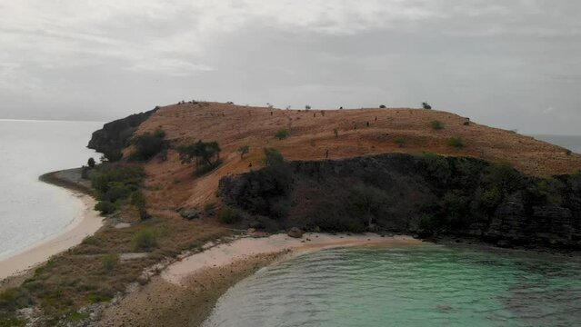 Drone View of Nisa Ndoko, beatiful tiny island in Bima Nusa Tenggara Barat