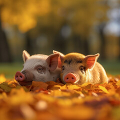 two pigs in a field sleeping