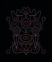 Cercles muraux Art abstrait Neon colors isolated on a black background Abstract Floral Tattoo Design vector line art illustration.