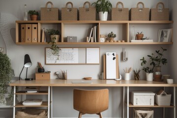 a well-organized work space with everything in its place, ready for work, created with generative ai