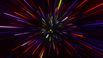 Abstract geometric background of radial lines. Dataflow tunnel. Explosive star. Movement effect. Background. 3D