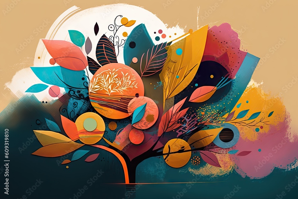 Aufkleber abstract colorful tree with multicolored leaves on an abstract background