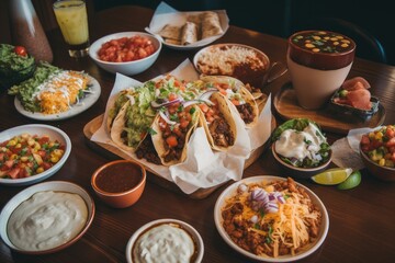 restaurant menu, featuring variety of tacos, burritos and nachos for customers to choose from, created with generative ai