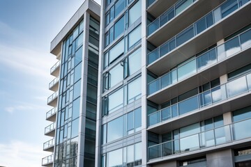 high-rise apartment building with modern exterior and clean lines, reflecting the energy of the city, created with generative ai