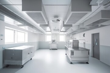 ventilation system with suspended ceiling and air filters in hospital ward, created with generative ai