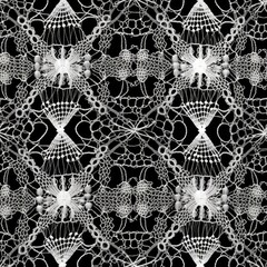 white luxury wedding lace, isolated on black background, seamless pattern, silk delicate patterns, light veil, AI generated