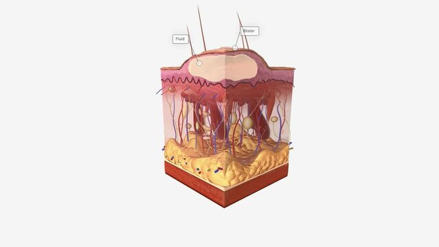 A blister is a fluid-filled raised area on the skin caused by too much friction in one location.