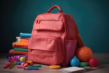 school bag, filled with supplies and ready for the new school year, created with generative ai - obrazy, fototapety, plakaty
