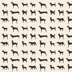 Simple vector seamless pattern with dog silhouette vector illustration, flat design with dogs on background