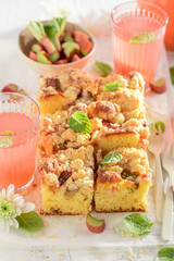 Yummy and sweet rhubarb yeast cake popular dessert in Poland.