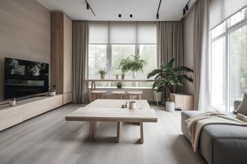 modern apartment with minimalist decor and indoor plants for natural touch, created with generative ai