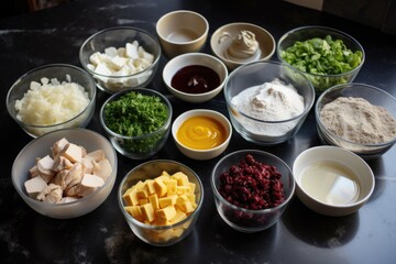 a collection of different ingredients, ready to be combined and prepped for meals, created with generative ai