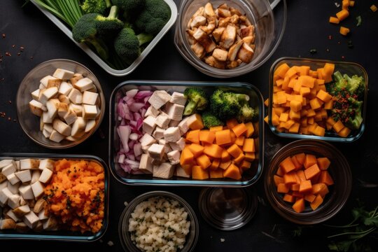 close-up of meal prep, with chopping and dicing in full swing, created with generative ai
