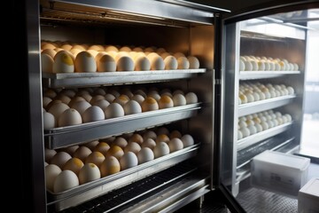 temperature-controlled holding cabinet filled with eggs, ready for the breakfast rush, created with generative ai