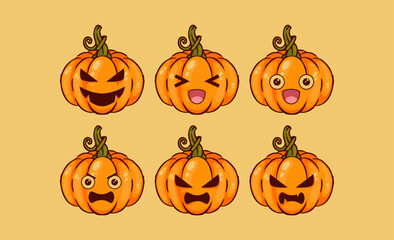 vector cartoon pumpkin icon set with expressions