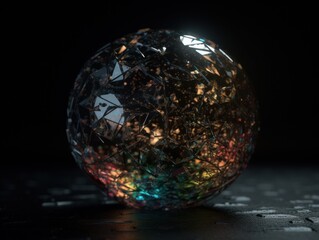 Natural gemstone on black background with reflections. Created with Generative AI technology