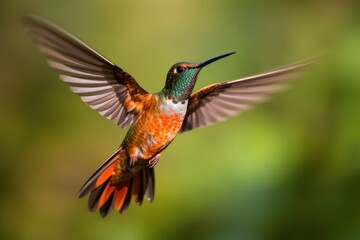hummingbird in flight, its wings beating furiously, created with generative ai