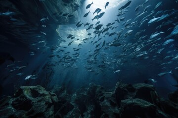 Fototapeta na wymiar a school of fish swim in a serene tank, creating an underwater ballet, created with generative ai