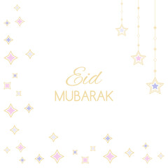 Card for celebration Eid Mubarak, Muslim festival. Vector illustration with stars and rhombus on white background. Frame, wallpaper, banner, decoration.