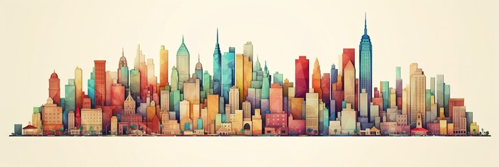 Beautiful skyline of colorful city, like 3d model.