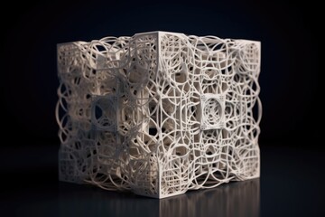 3d cube with intricate lattice structure on each face, created with generative ai - obrazy, fototapety, plakaty