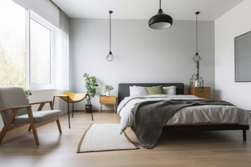 Fototapeta na wymiar bedroom with minimalistic approach and clutter-free living spaces, featuring simple yet stylish furnishings, created with generative ai
