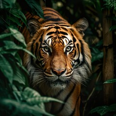 Fototapeta premium Amazing Bengal tiger in the nature wildlife forest, Tiger in wildlife realistic photography made with generative ai technology