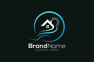 Colorful falls and home logo design template