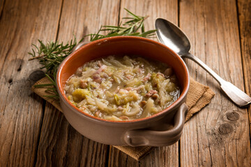 cabbage soup with bacon and rosemary