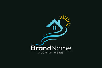 Colorful falls and home logo design template