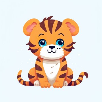 cute tiger illustration in sky background made with generative ai technology