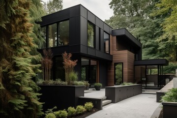 exterior of modern home with sleek lines and minimalist details, created with generative ai