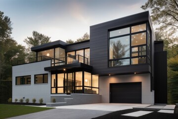 Fototapeta na wymiar exterior of modern home with contemporary architecture, sleek and streamlined design elements, and minimalist exterior details, created with generative ai
