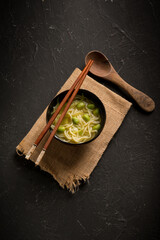japanese soup with noodles and edamame