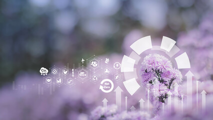 Sustainable development on renewable energy and growing ecological on green energy. social and governance and impact investing. sustainable, funds, internet of thing, energy, ai, free space for text.