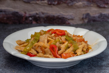 Oyster with tomato, pepper, garlic, poplar mushroom dish