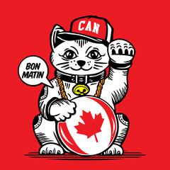 Lucky Cat Vector Illustration Canada Canadian Flag