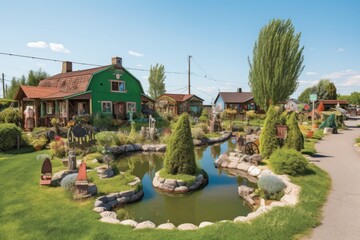 a roadside attraction with a variety of activities, from miniature golf to fishing, created with generative ai