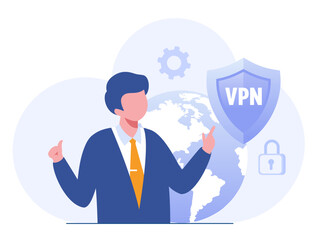 VPN access. VPN to protect personal data in smartphone & computer. Virtual Private Network. Secure network connection and privacy protection. flat vector illustration banner