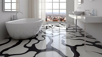 Modern style bathroom with beautiful epoxy resin marble floor Generative AI - obrazy, fototapety, plakaty