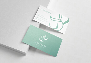 Two White Textured Business Card Mockup