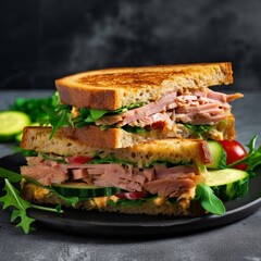 Delicious Tuna and Vegetable Sandwiches on a Fresh Background. Generative AI