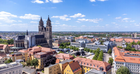 panorama of the town magdeburg in saxony-anhalt - obrazy, fototapety, plakaty