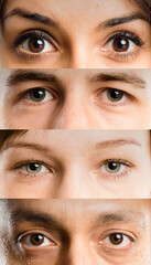 Portrait, eyes and diversity of people for optometry, eyebrow shape or eyelash difference. Face...