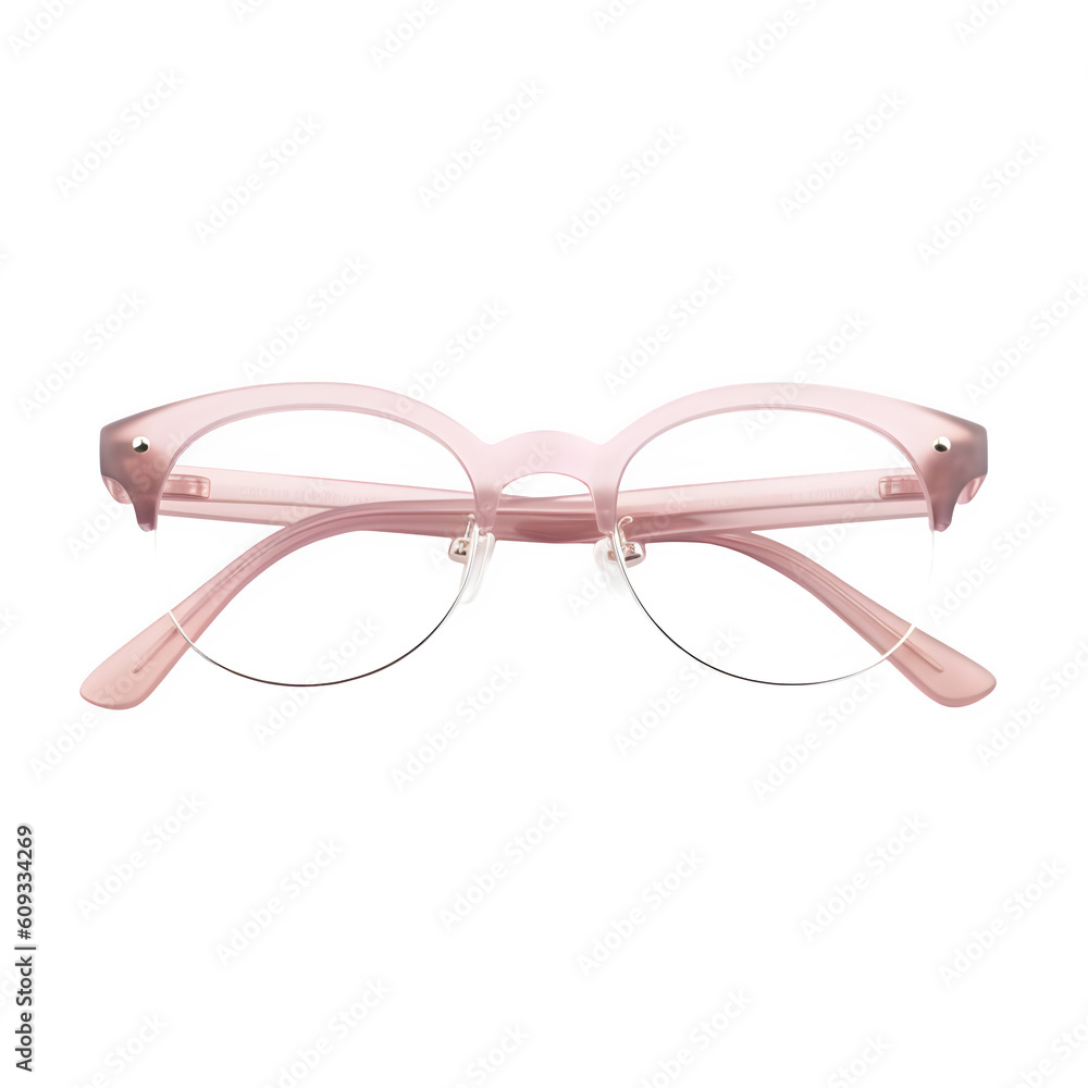 Poster a pair of semi-rimless glasses with an oval shape and a delicate matte pink finish png file. transpa